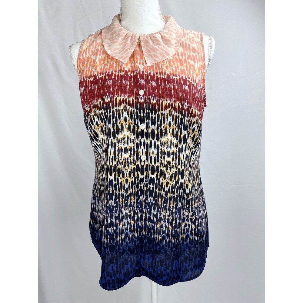 Cabi Love Women SMALL Rainbow Sleeveless Blouse Ombre Peter Pan Collar